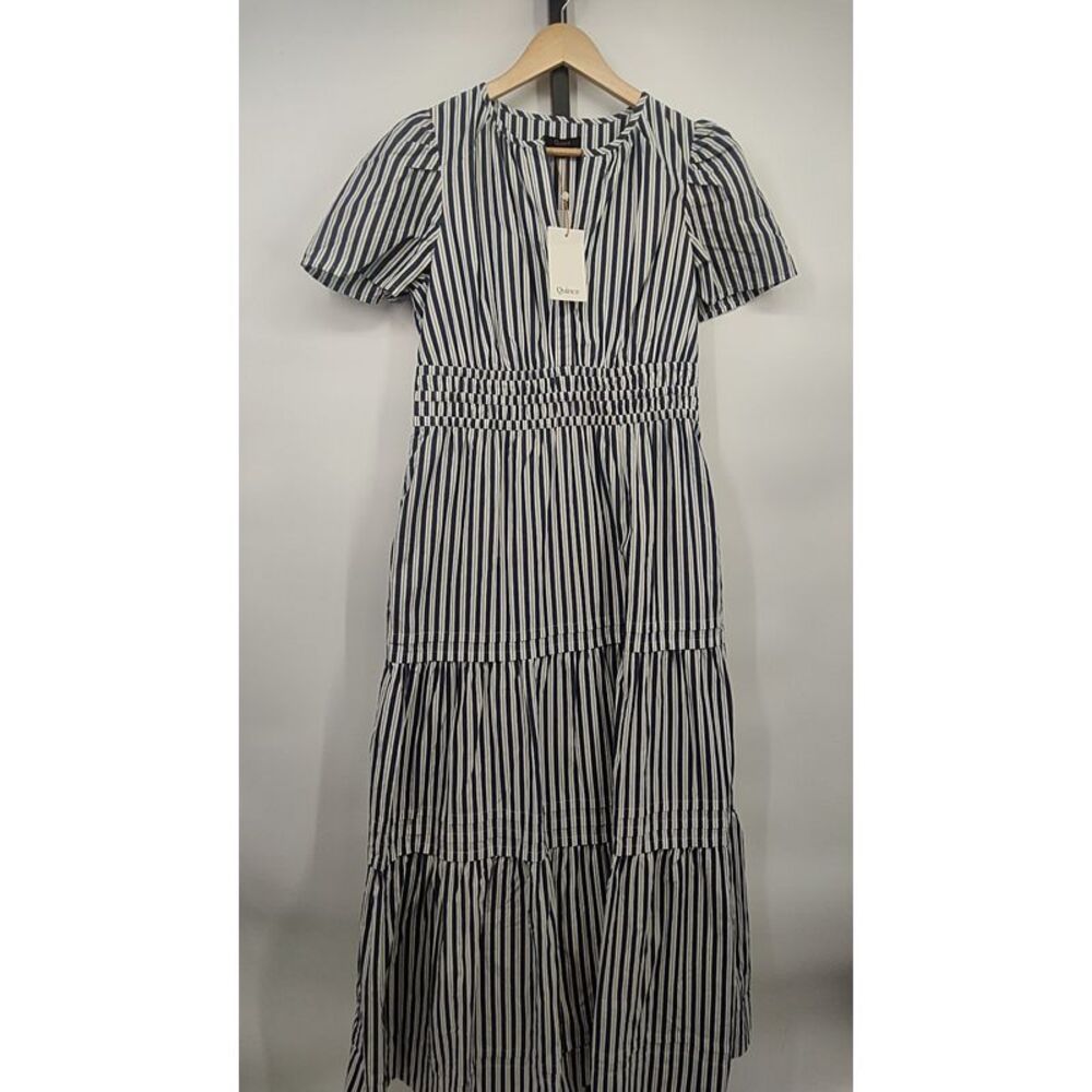 Quince Women 100% Organic Cotton Poplin Tiered Maxi Dress Blue S